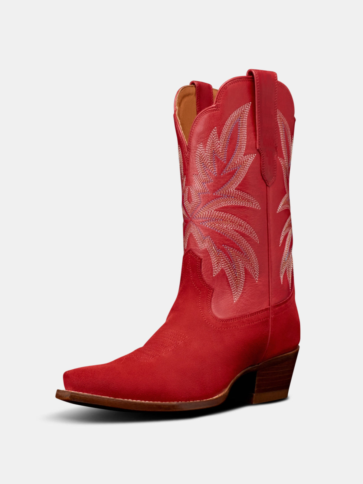 Retro Embroidery Snip-Toe Chic Mid Calf Cowgirl Boots - Red