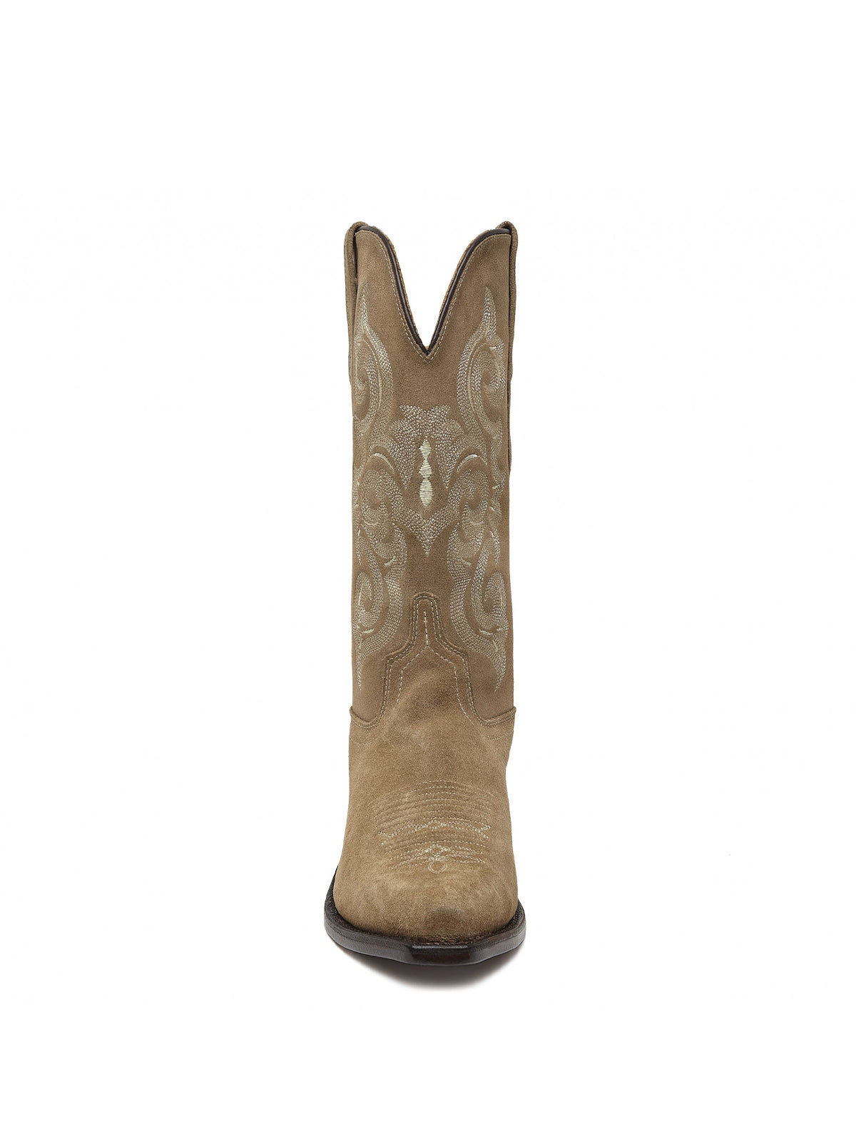 Tan Faux Suede Snip-Toe Embroidery Cowgirl Mid Calf Western Boots