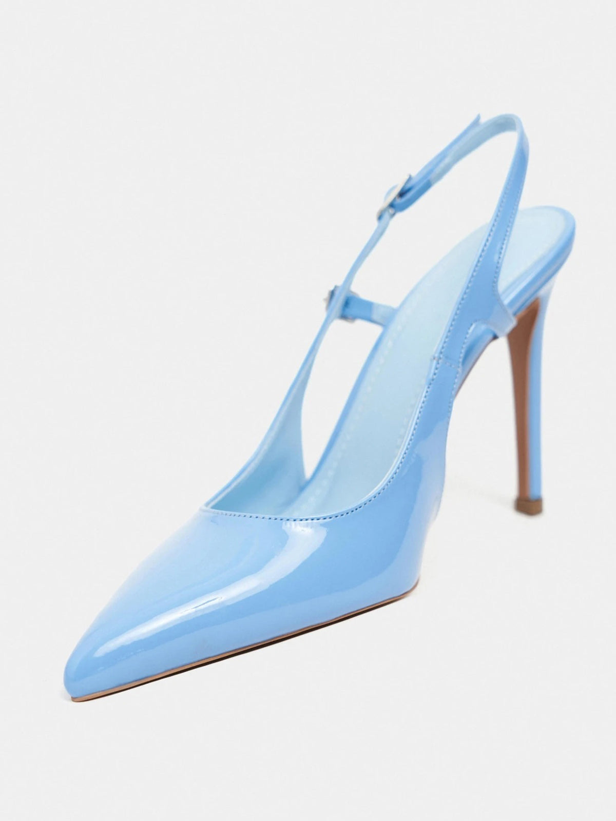 Patent Leather Pointed-Toe Buckle Back Strap Chic High Heels - Light Blue