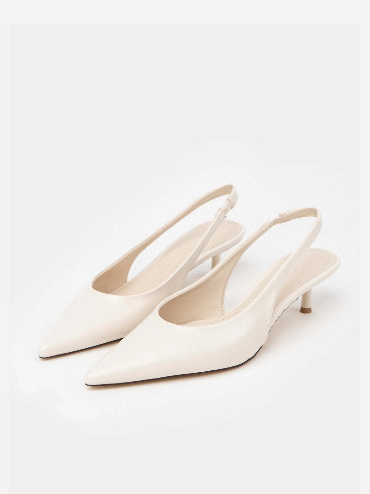 Slingback Pointed-Toe Kitten Heels - White