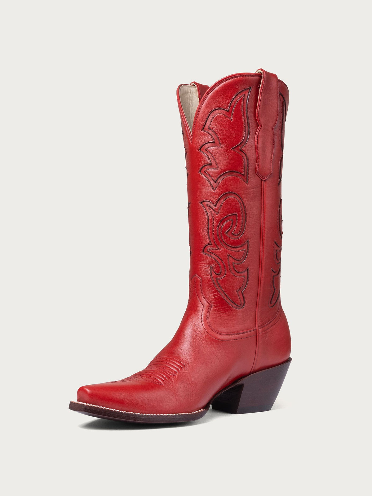 Red Snip-Toe Stylish Inlay Classic Mid Calf Cowgirl Boots