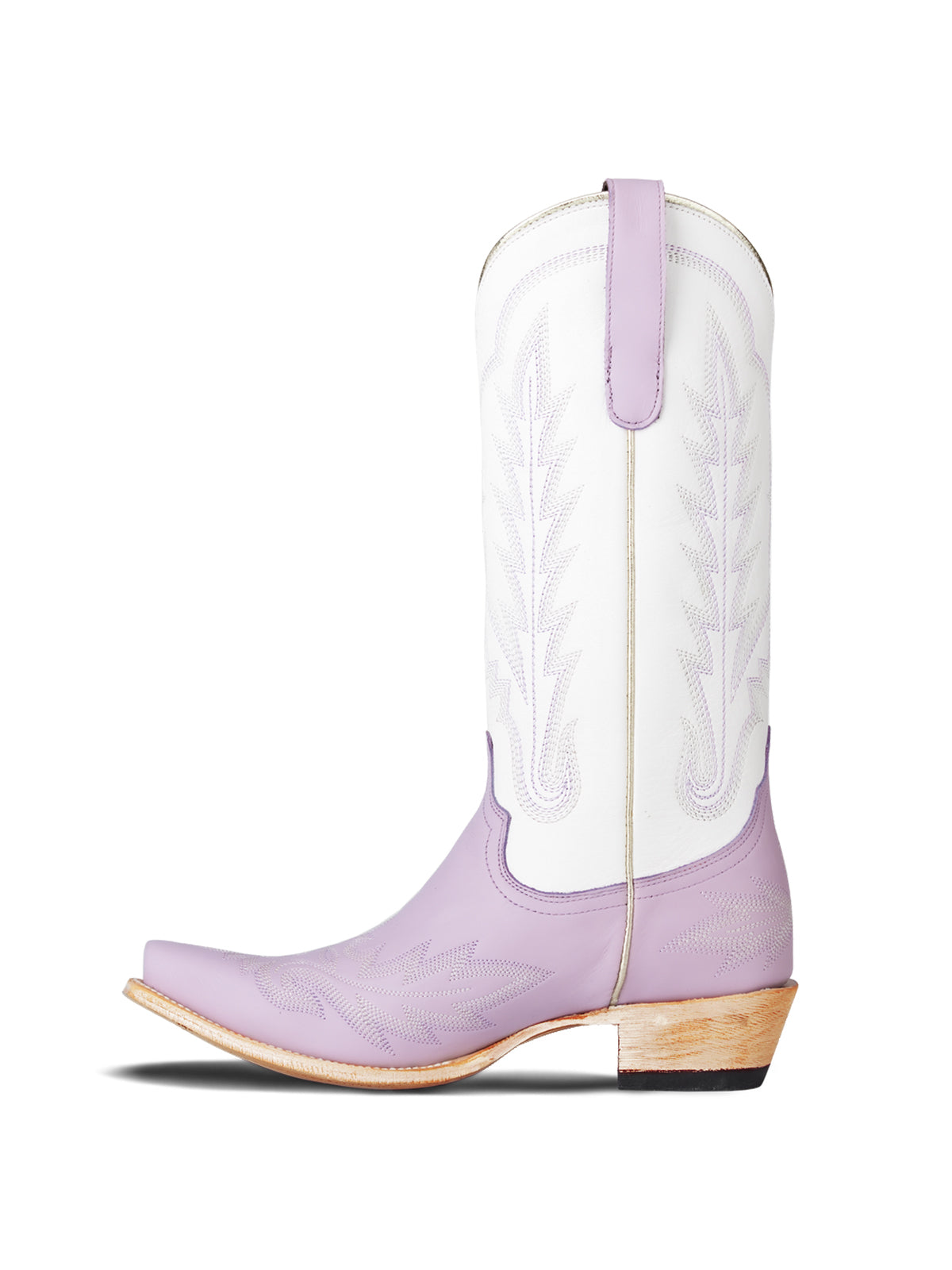 Contrast White And Lavender Snip-Toe Chic Embroidery Mid Calf Cowgirl Boots