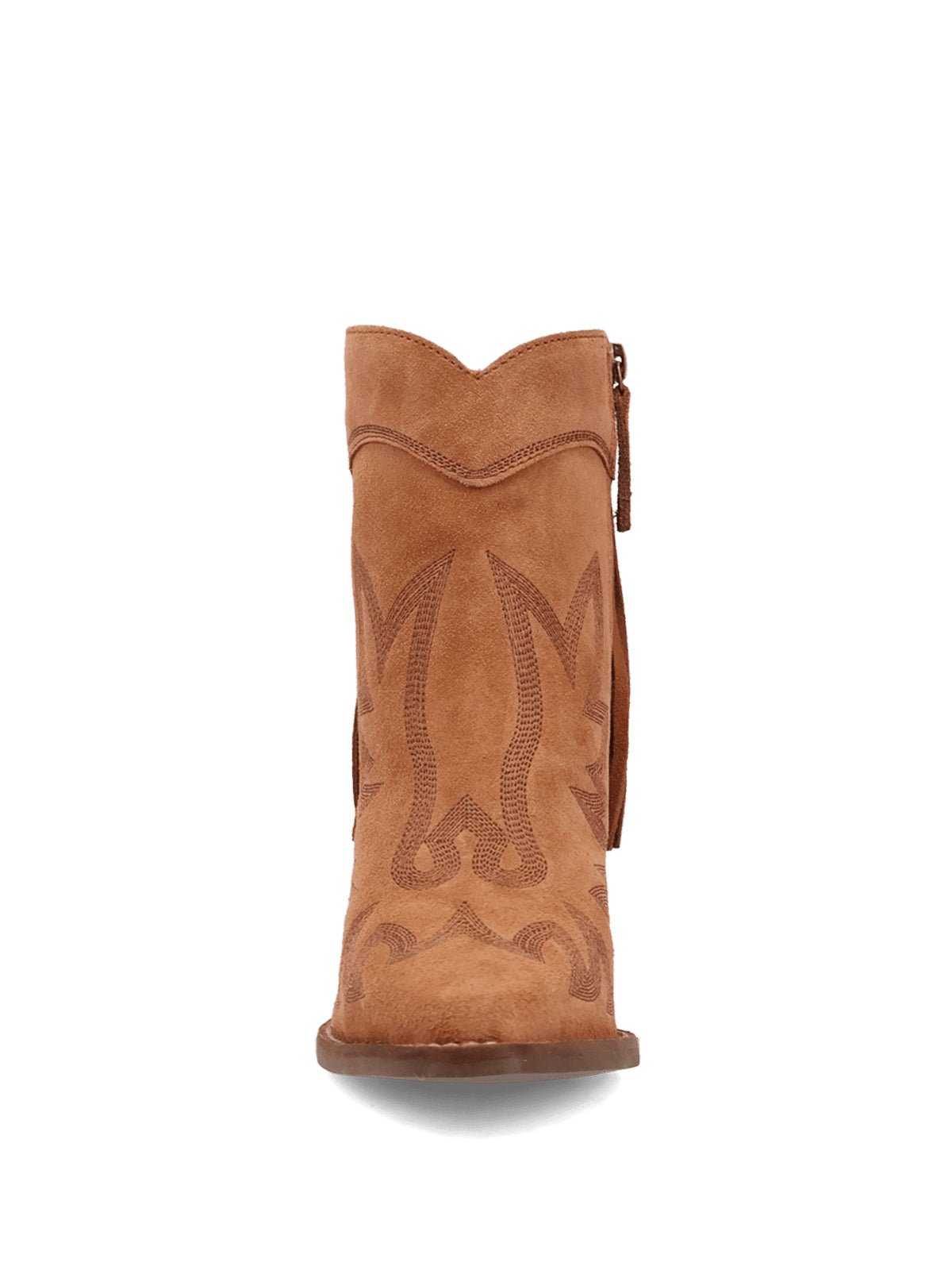 Brown Faux Suede Snip-Toe Back Fringe Full-Zip Ankle Cowgirl Boots