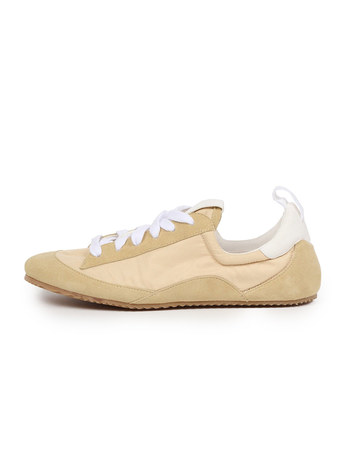 Cow Suede And Satin Round-Toe Lace-Up Chic Sneakers - Butter