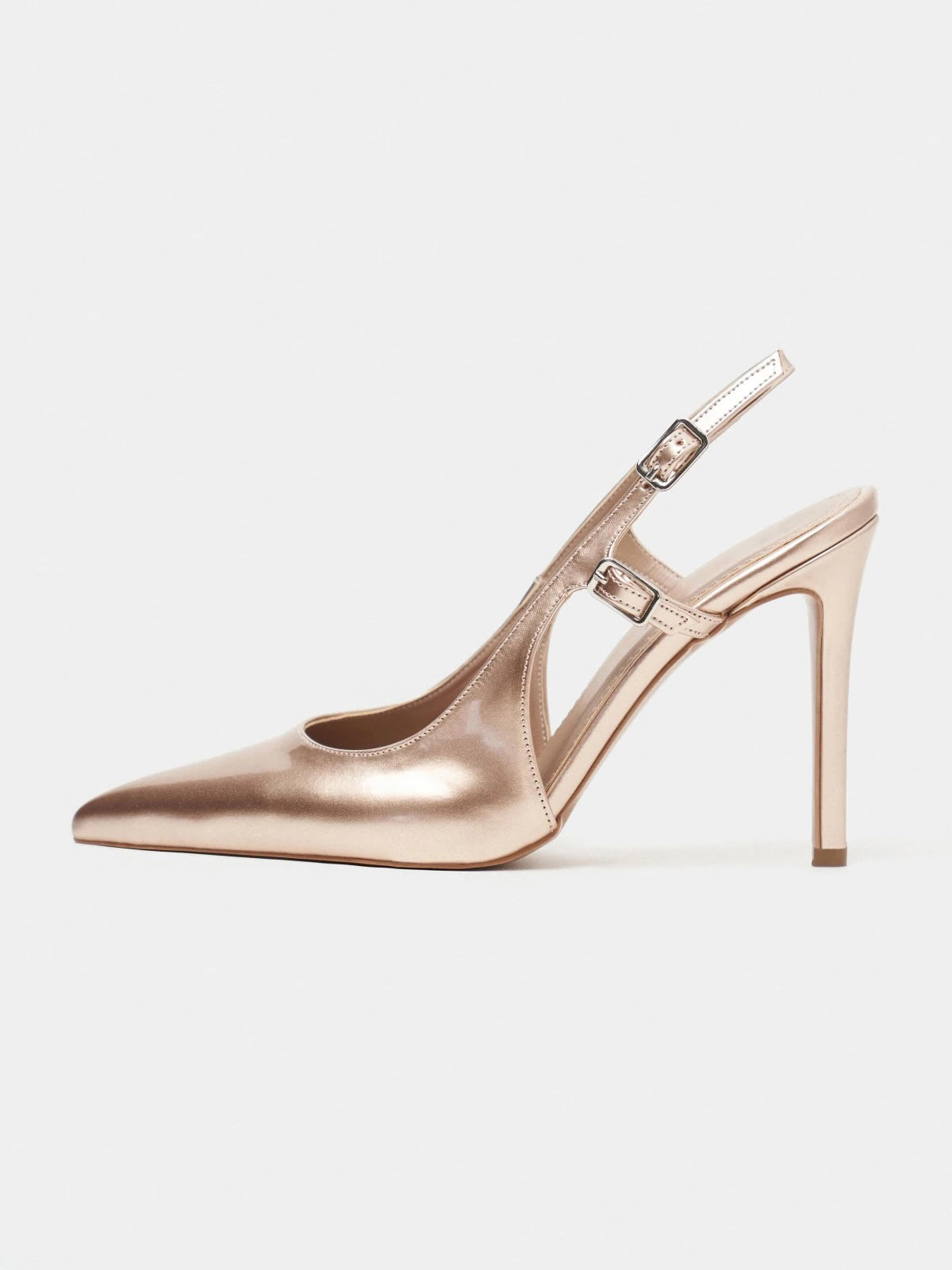 Pointed-Toe Buckle Back Strap Chic High Heels - Metallic Gold