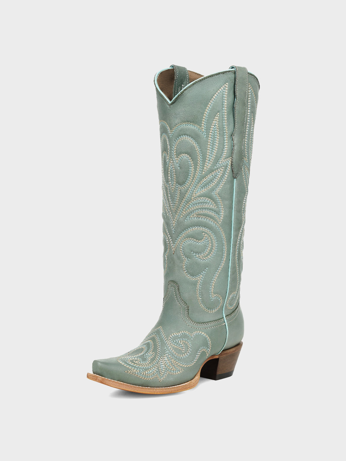 Aqua Snip-Toe Chic Western Embroidery Knee High Cowgirl Boots