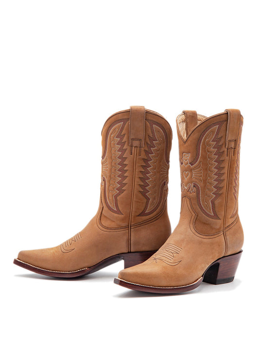 Sand Snip-Toe Classic Eagle Embroidery Mid Calf Cowgirl Boots