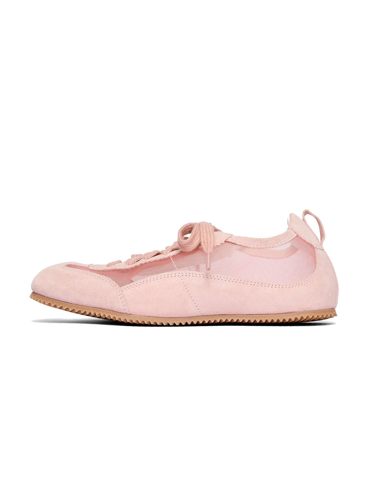 Pink Cow Suede And Mesh Square-Toe Stylish Lace-Up Sneakers