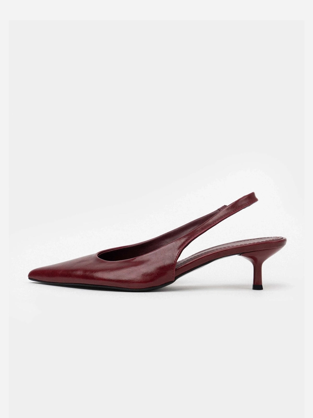Slingback Pointed-Toe Kitten Heels - Burgundy