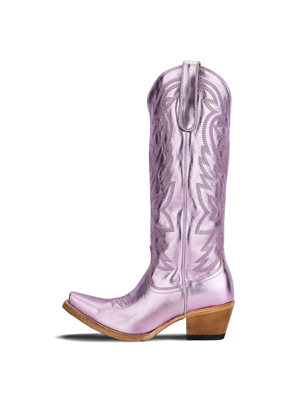 Western Snip-Toe Embroidery Classic Knee High Half-Zip Cowgirl Boots - Metallic Lavender