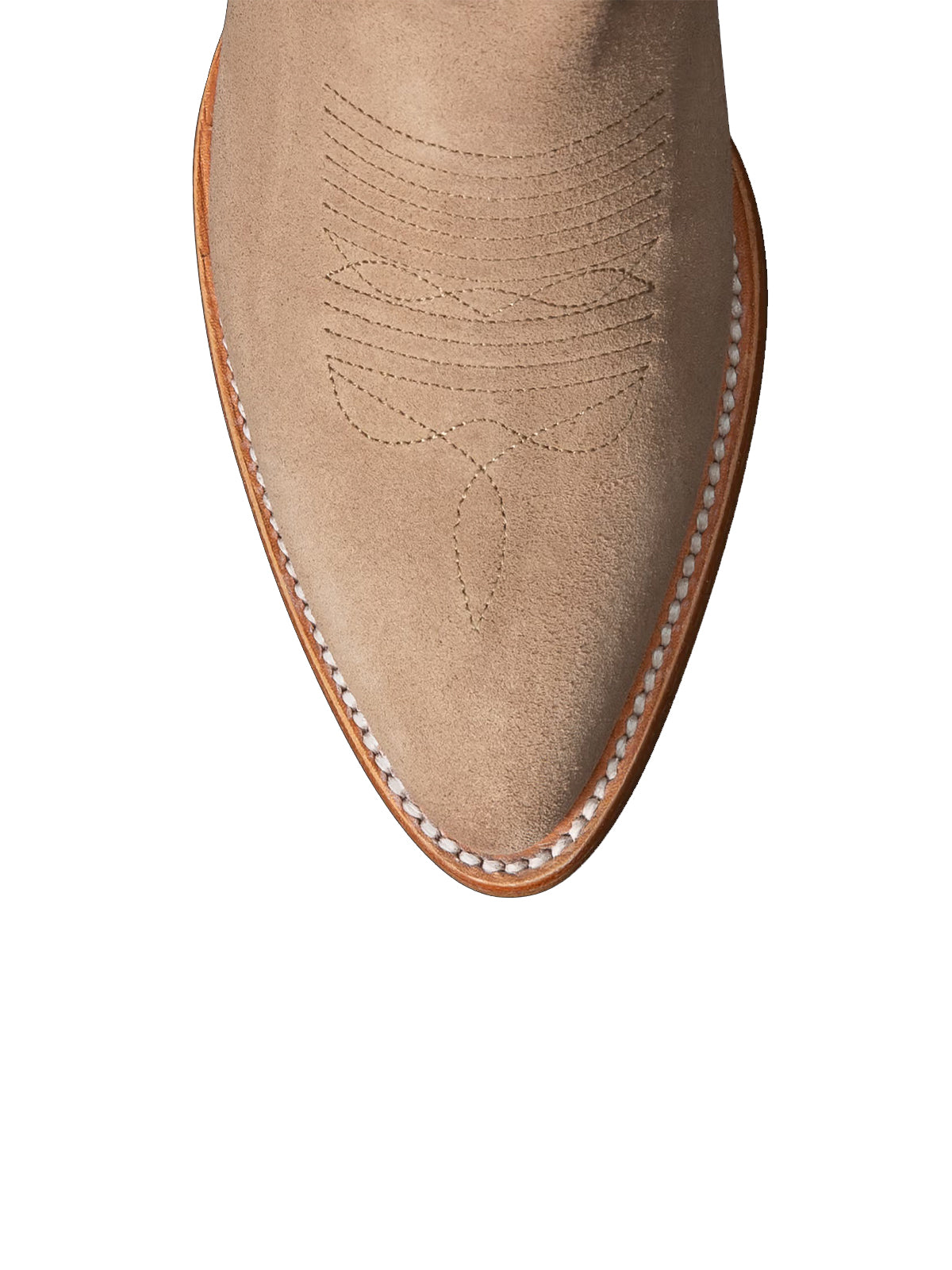 Western Embroidery Almond-Toe Tall Knee High Cowgirl Boots - Sand Faux Suede