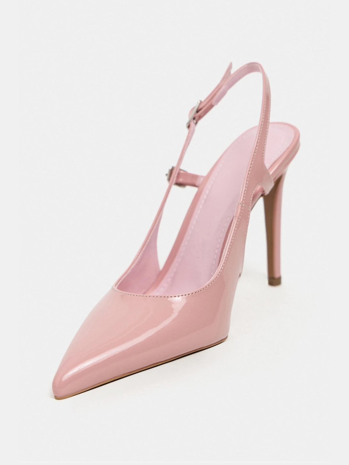 Patent Leather Pointed-Toe Buckle Back Strap Chic High Heels - Pink