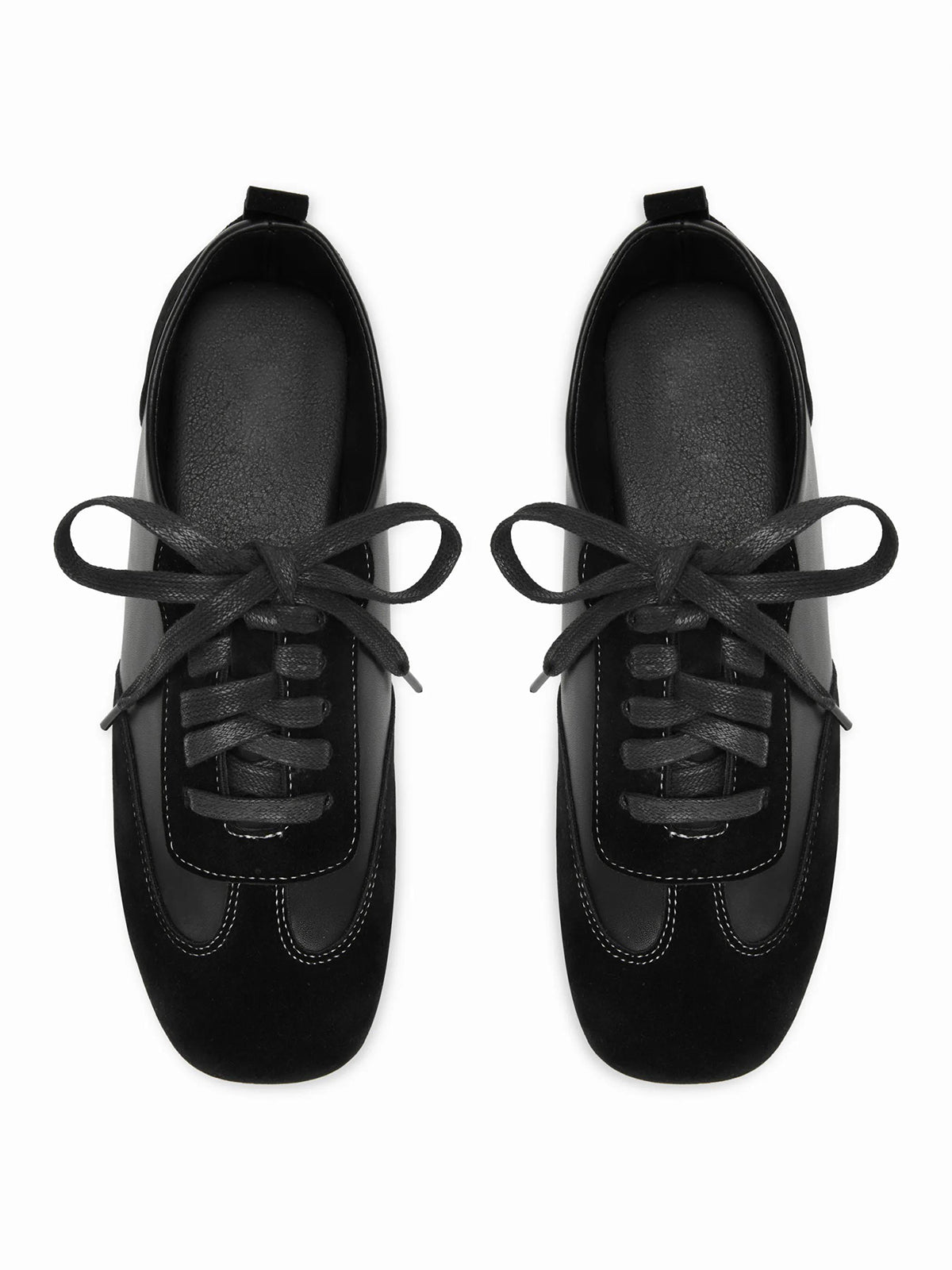 Black Cow Suede And Vegan Leather Square-Toe Lace-Up Sneakers