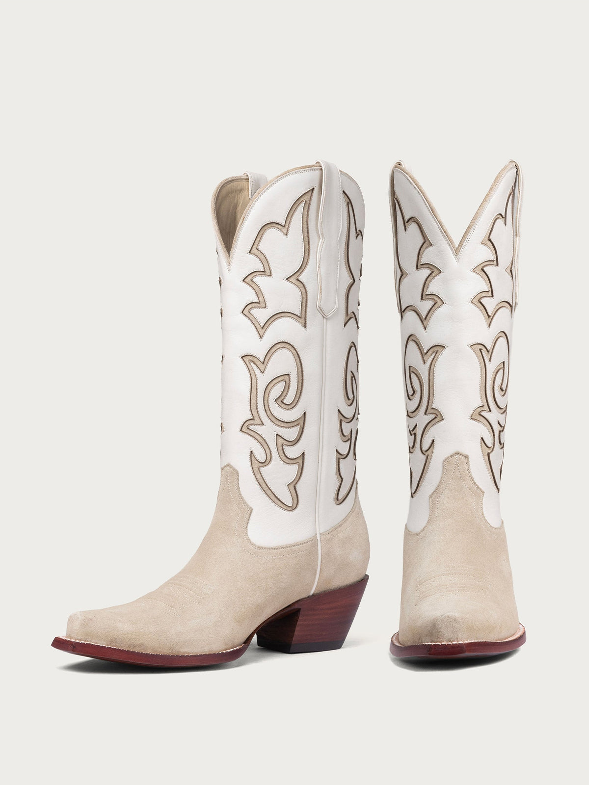 Bone Snip-Toe Stylish Inlay Classic Mid Calf Cowgirl Boots