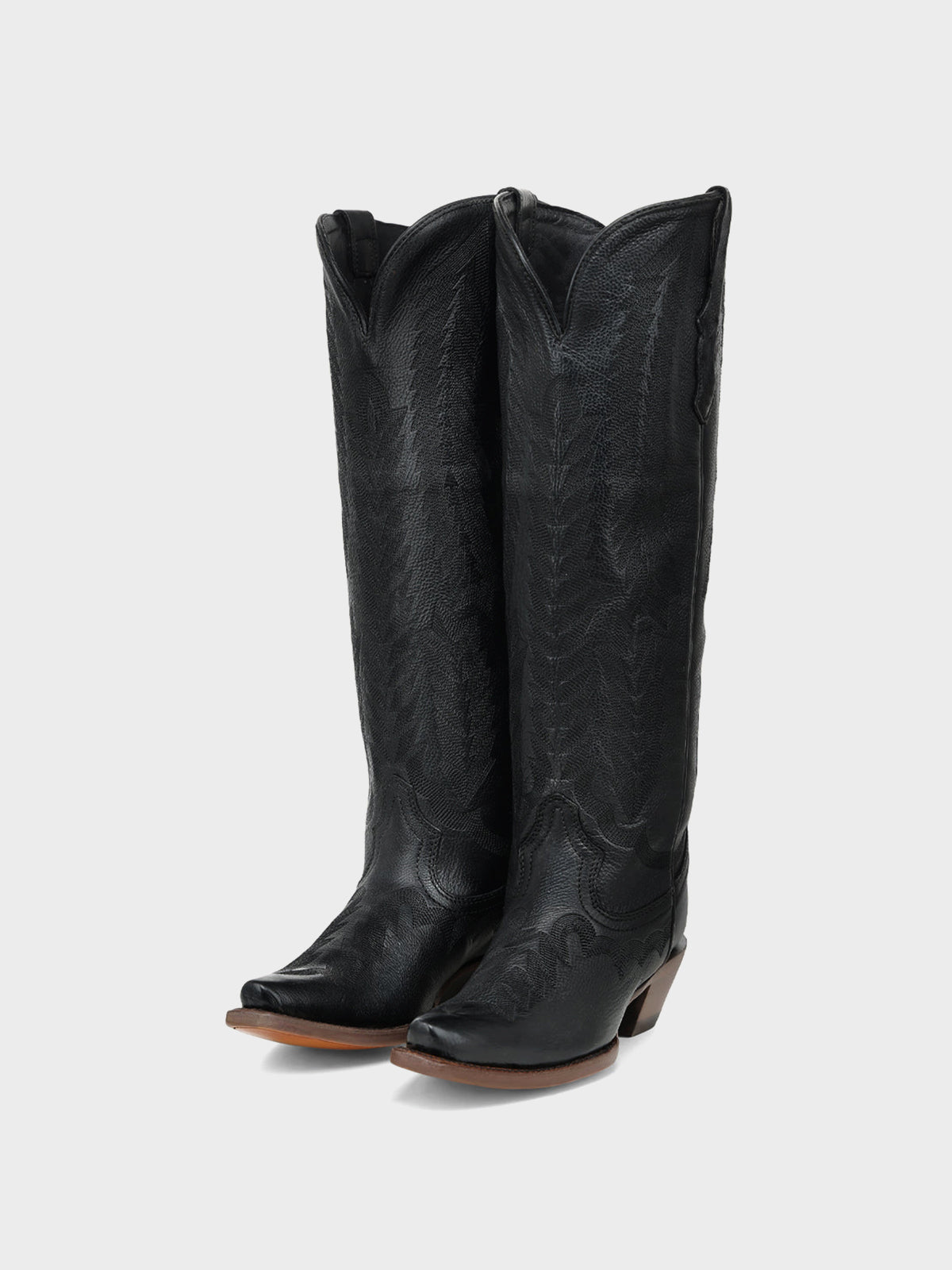 Black Sleek Snip-Toe Chic Embroidery Half-Zip Knee High Cowgirl Boots