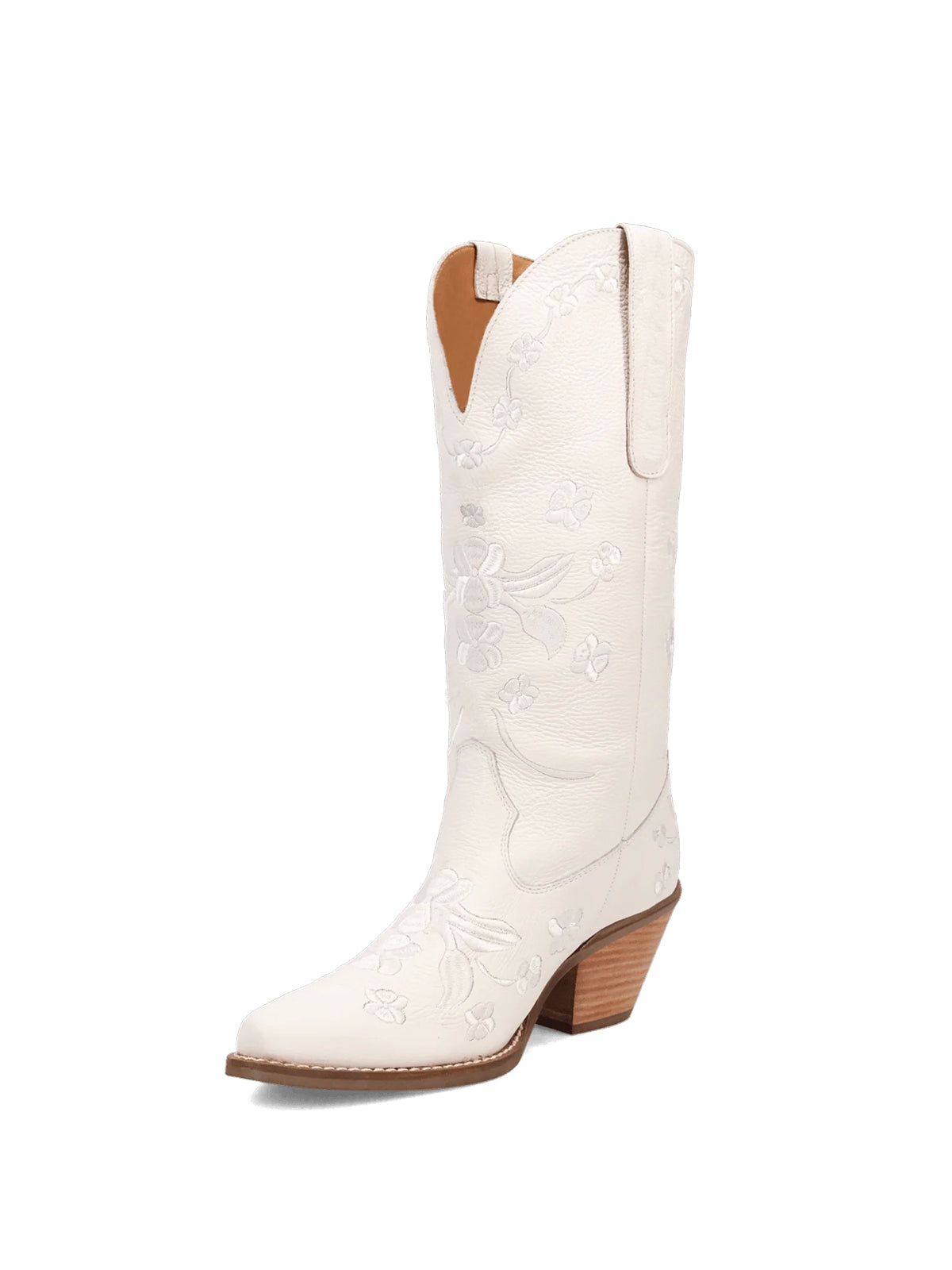 Flowers Embroidery Snip-Toe Mid Calf Cowgirl Boots - White