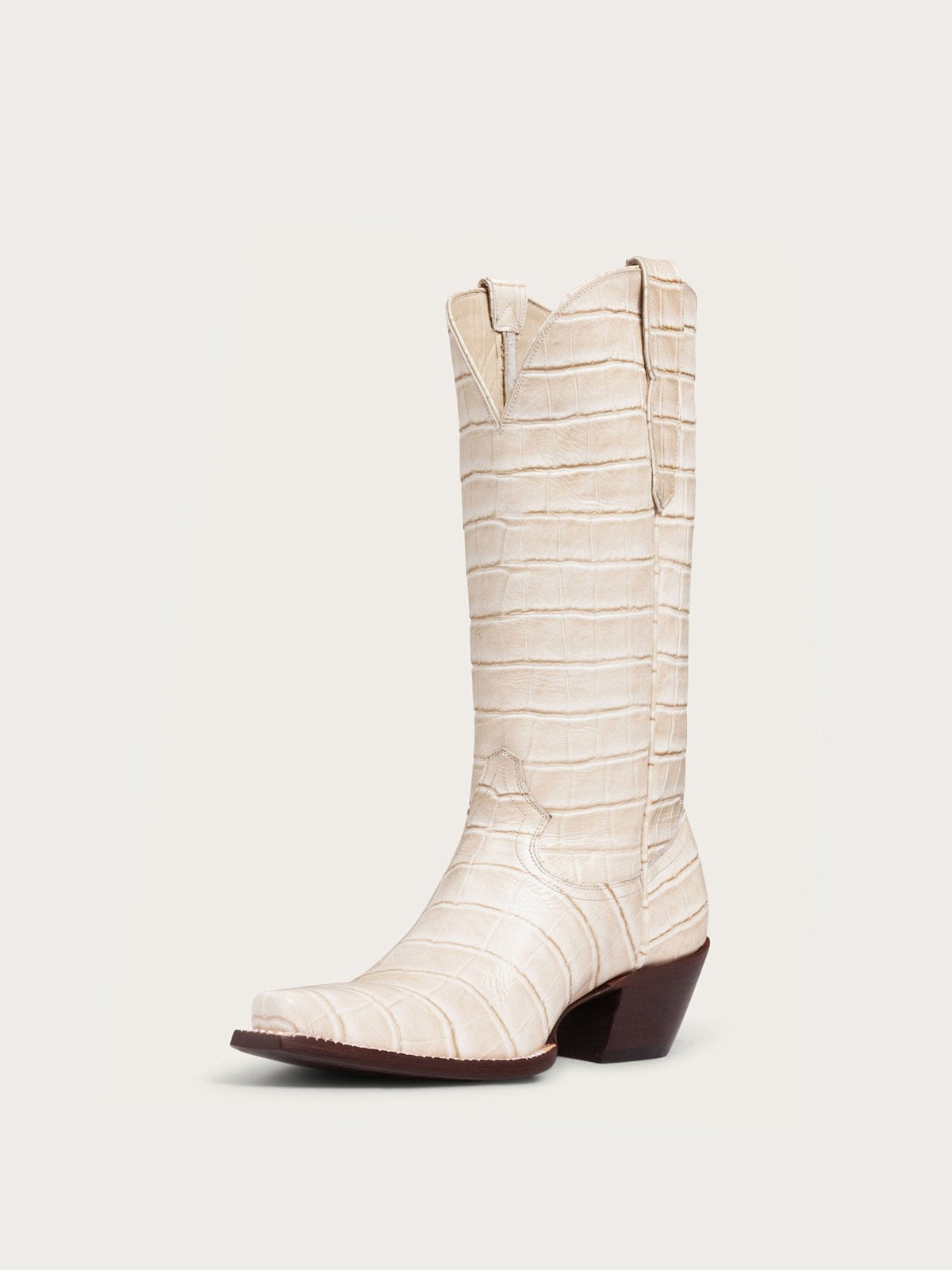 Bone Crocodile Pattern Snip-Toe Chic Mid Calf Simple Cowgirl Boots