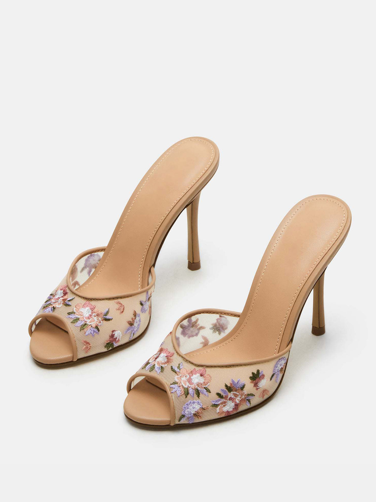 Round-Toe Slip-On High Stiletto Heels Pumps - Floral Mesh