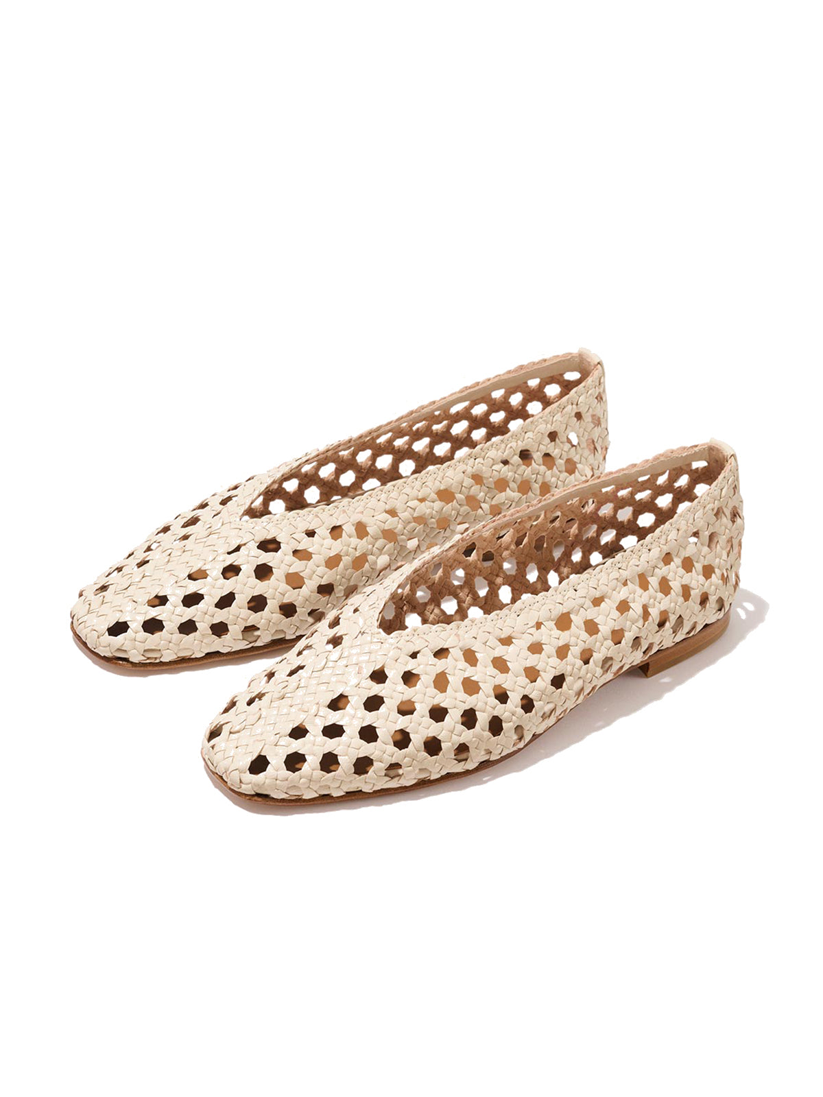 Beige Woven Vegan Leather Square-Toe Chic Ballet Flats
