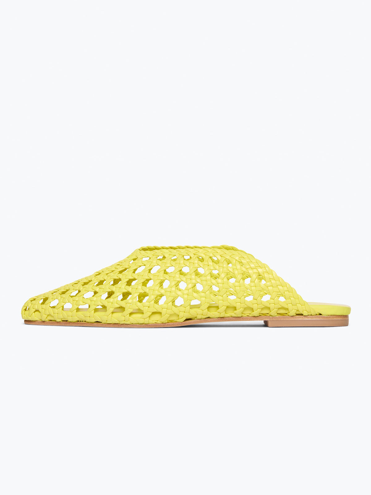 Woven Vegan Leather Square-Toe Ankle Lace-Up Backless Flats - Yellow