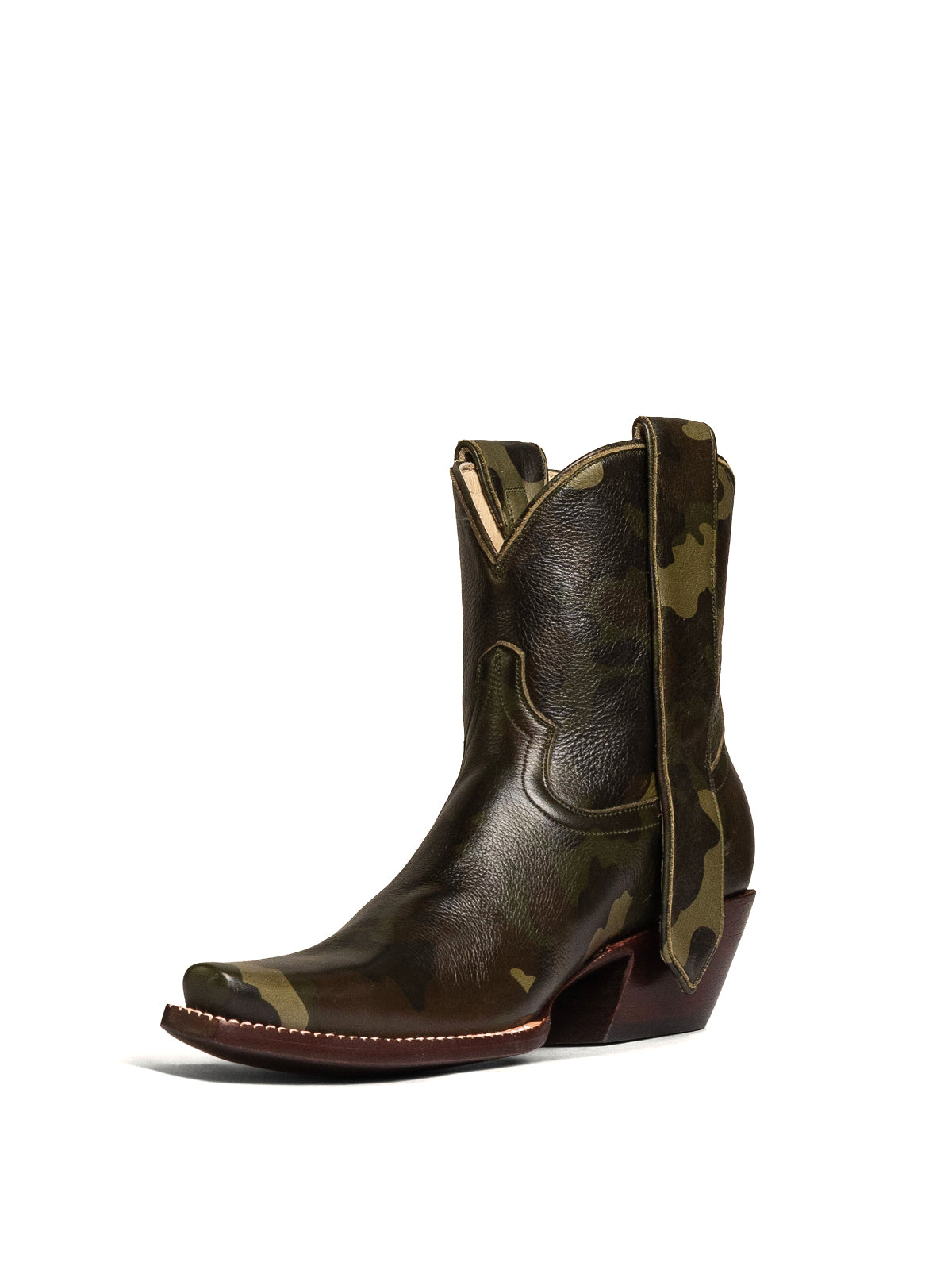 Camouflage Vegan Leather Snip-Toe Ankle Cowgirl Boots