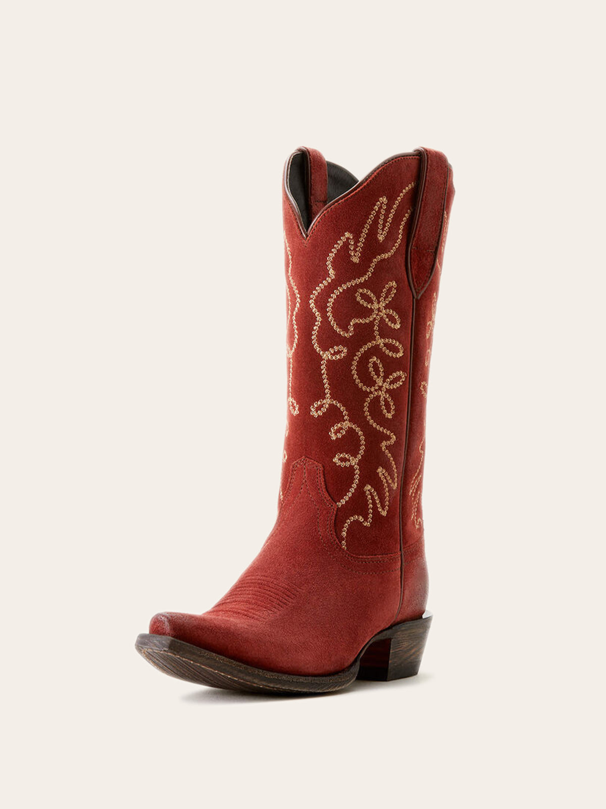 Faux Suede Embroidery Snip-Toe Wide Mid Calf Cowgirl Boots - Red