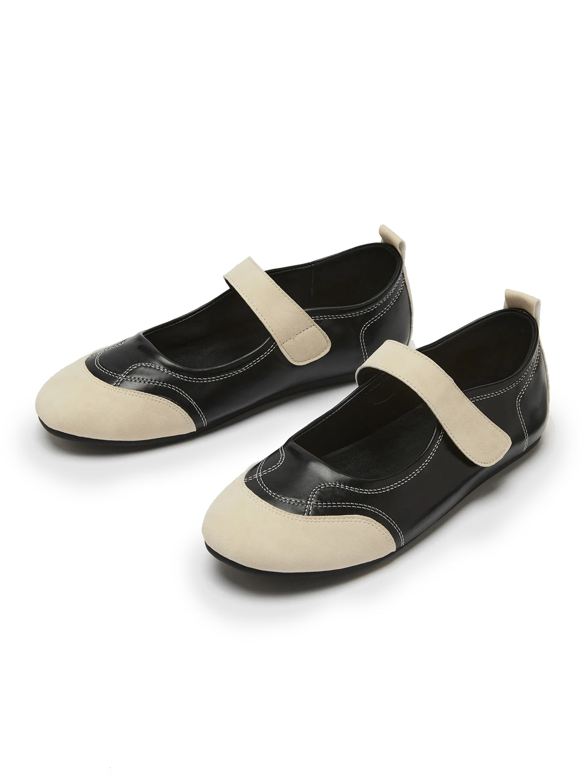 Beige And Black Round-Toe Chic Mary Jane Classic Flats