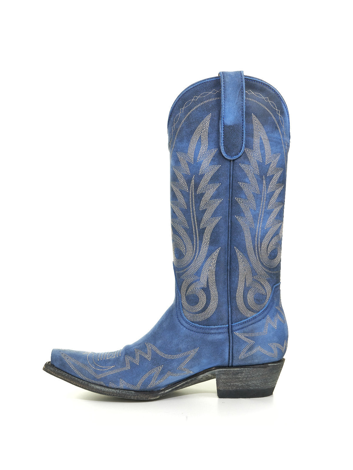 Chic Embroidery Snip-Toe Classic Mid Calf Cowgirl Boots - Blue