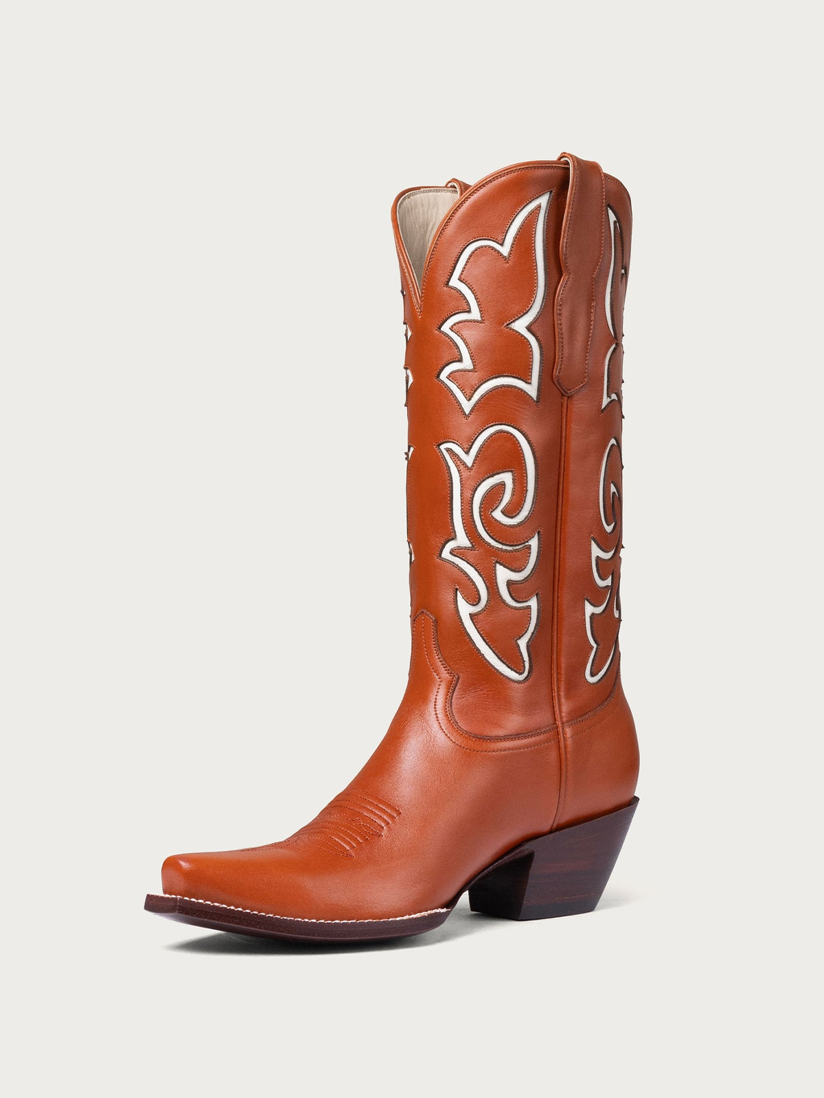 Brown Snip-Toe Stylish Inlay Classic Mid Calf Cowgirl Boots