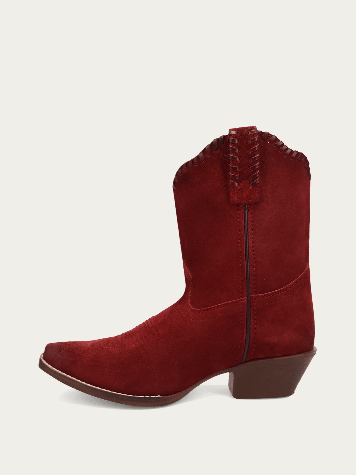 Red Faux Suede Snip-Toe Short Slip-On Ankle Cowgirl Boots