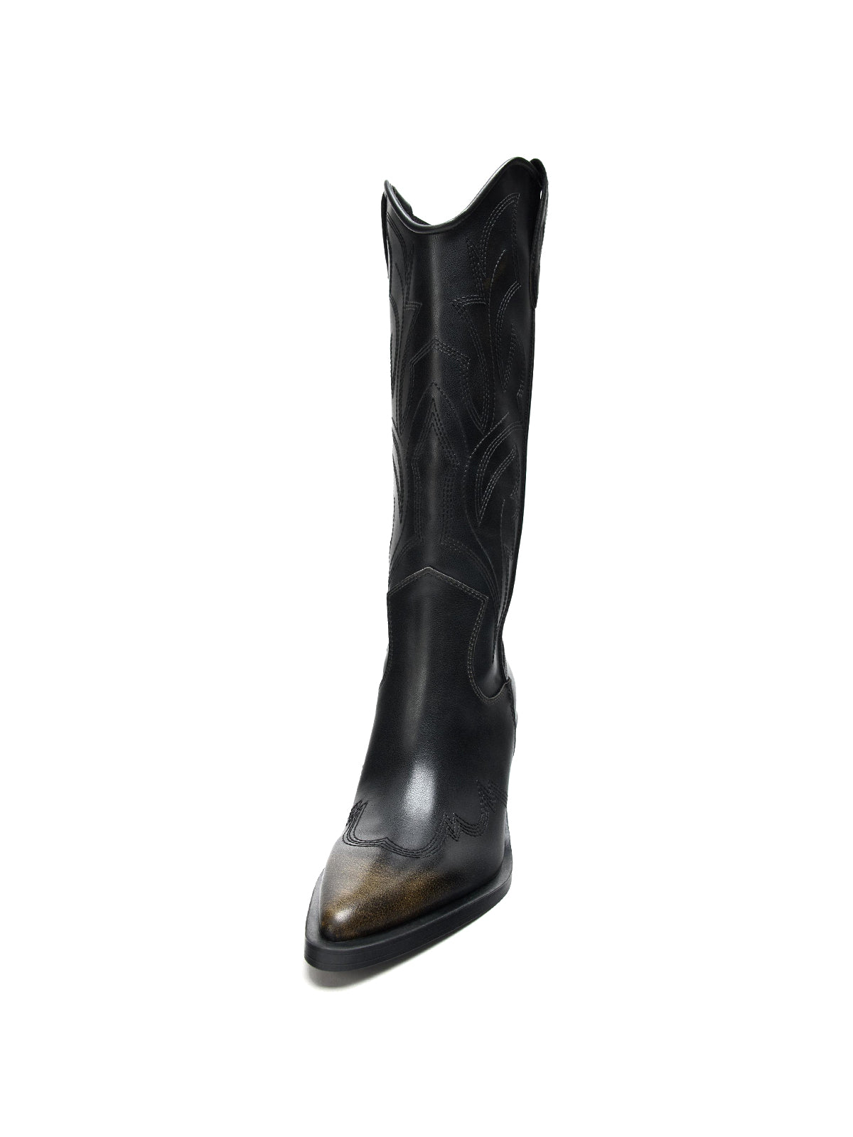Black Pointed-Toe Classic Embroidery Chic Wide Calf Knee High Cowgirl Boots