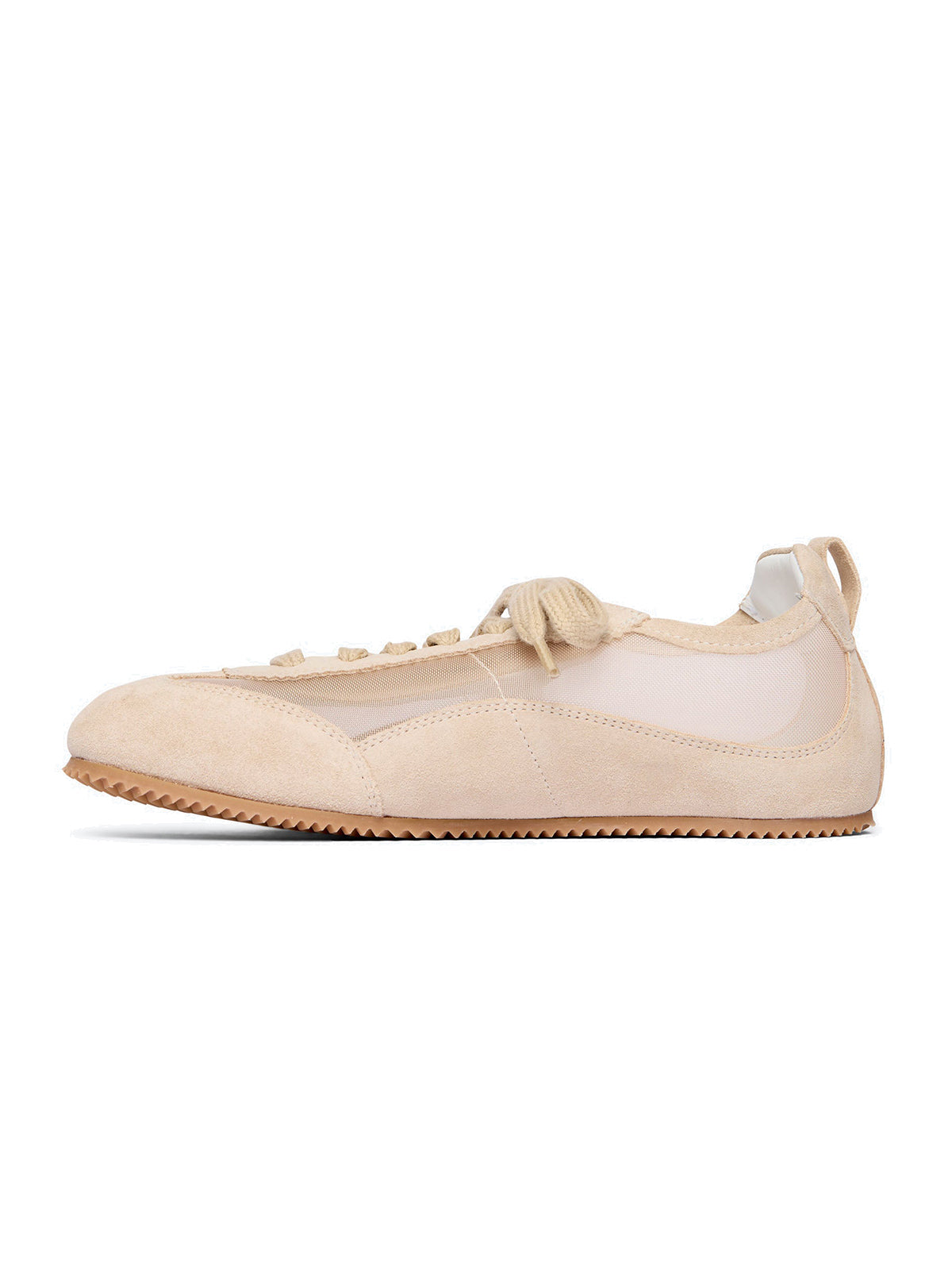 Sand Cow Suede And Mesh Square-Toe Stylish Lace-Up Sneakers