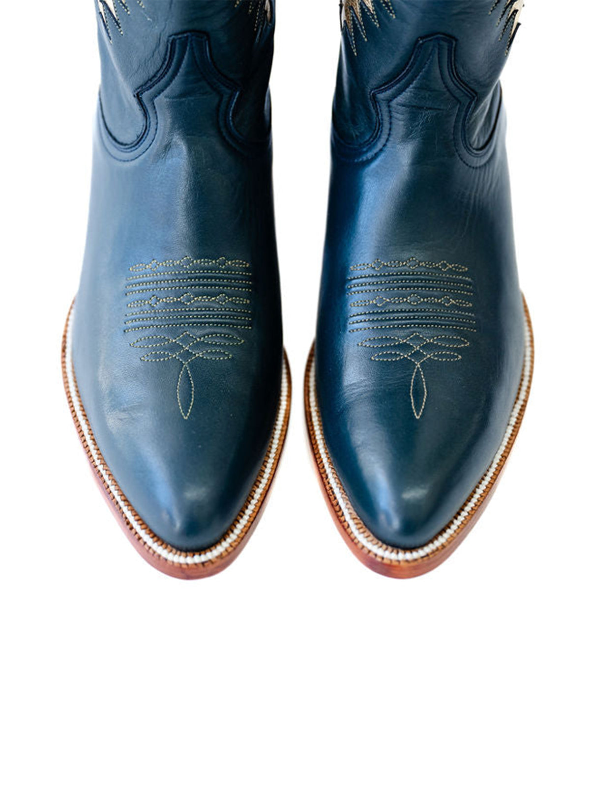 Blue Almond-Toe Wide Calf Cowgirl Boots Knee High Tall Boots