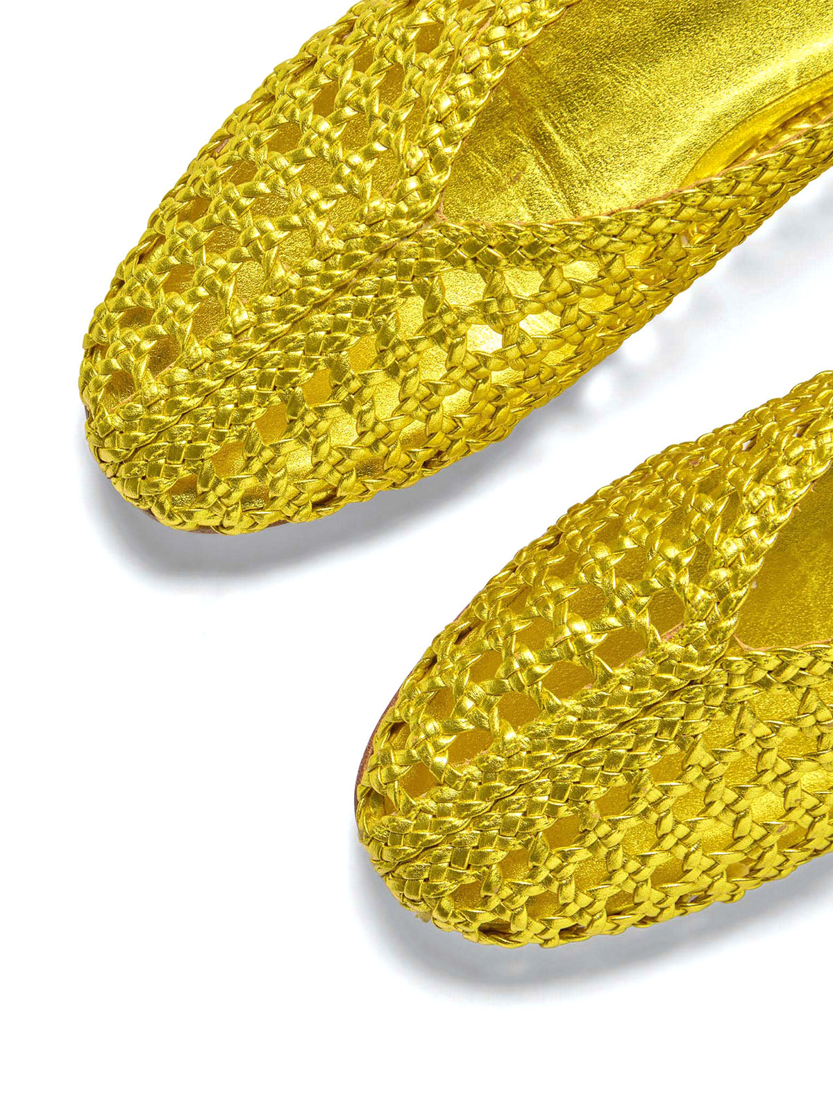 Metallic Gold Woven Vegan Leather Chic Round-Toe Slip-On Ballet Flats