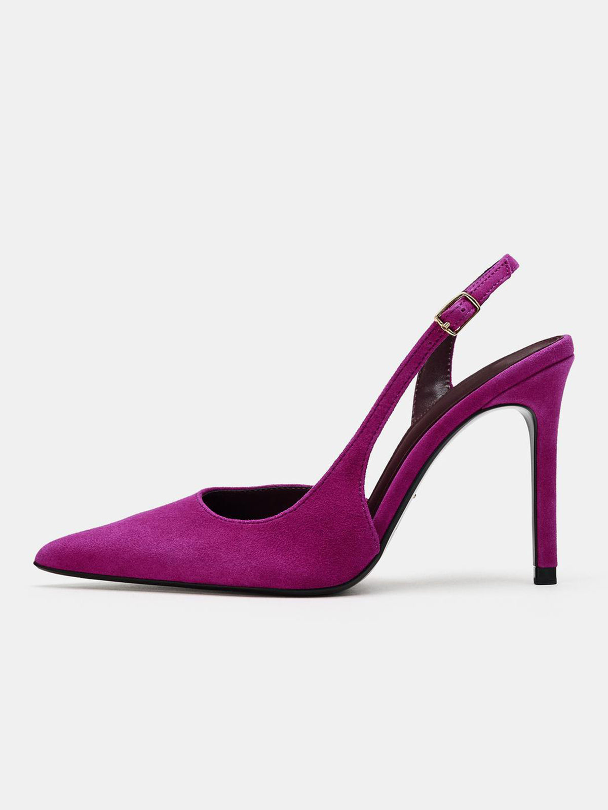 Fuchsia Faux Suede Pointed-Toe Buckle Back Strap High Stiletto Heels