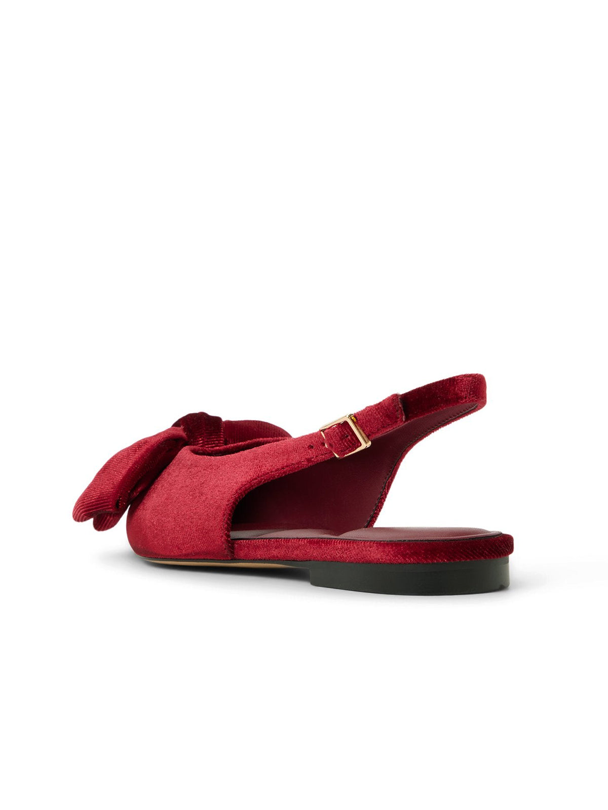 Red Velvet Pointed-Toe Front Big Bow Slingback Flats