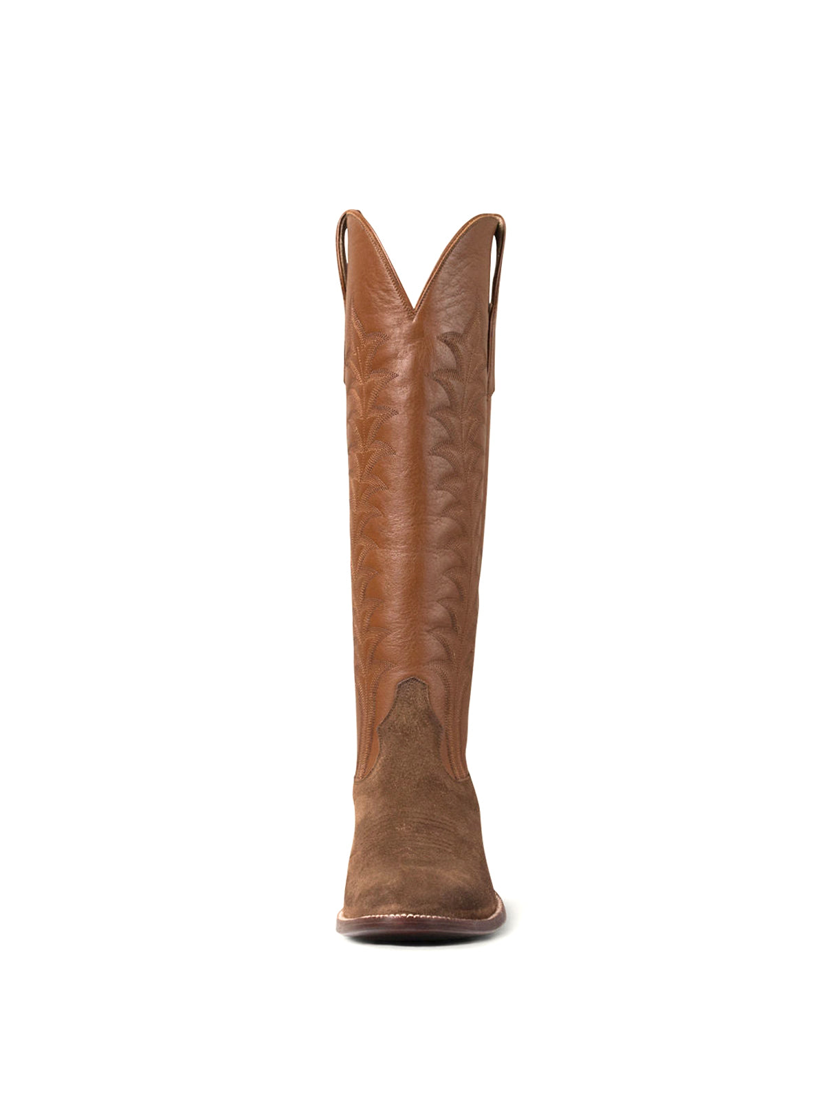 Brown Faux Suede Almond-Toe Wide Calf Tall Knee High Cowgirl Boots
