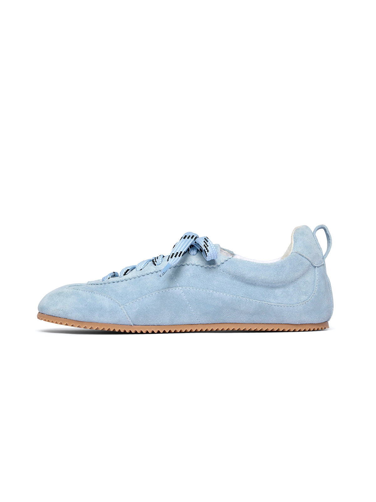Blue Cow Suede Square-Toe Chic Lace-Up Ballet Sneakers
