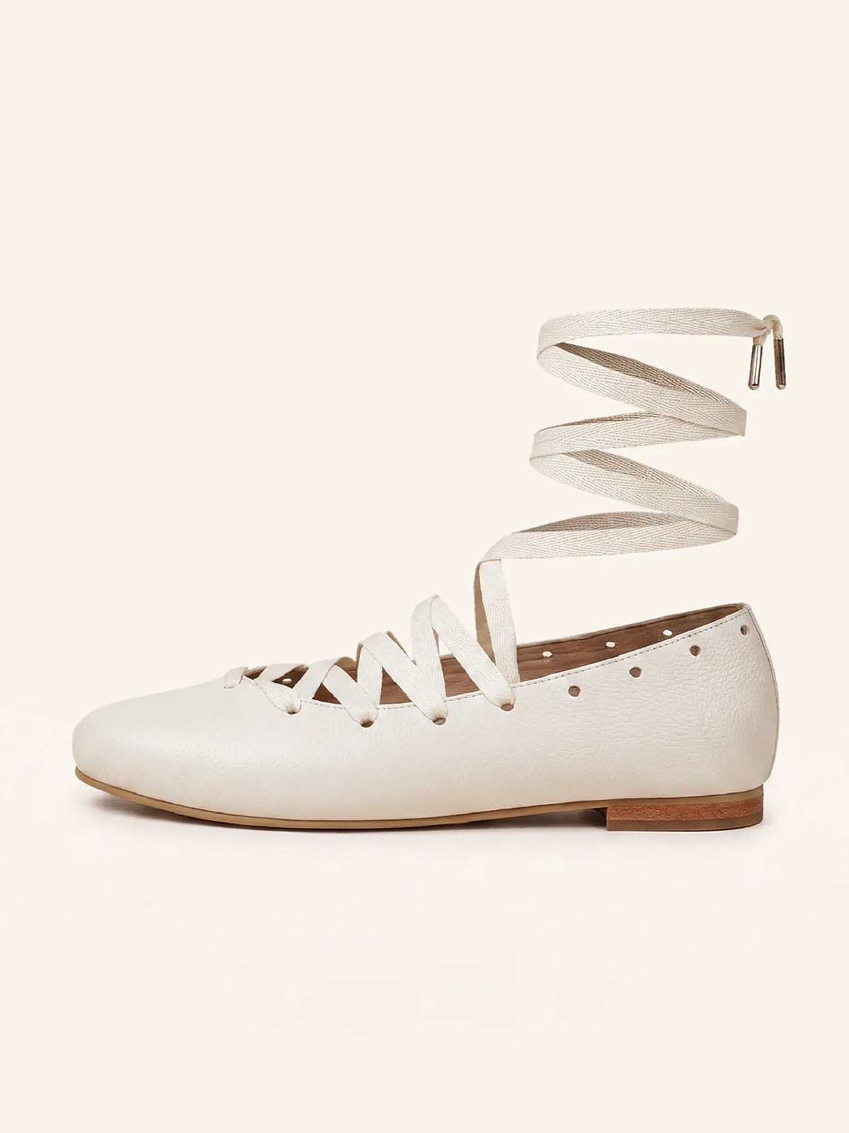 Ivory Round-Toe Lace-Up Stylish Ballet Flats