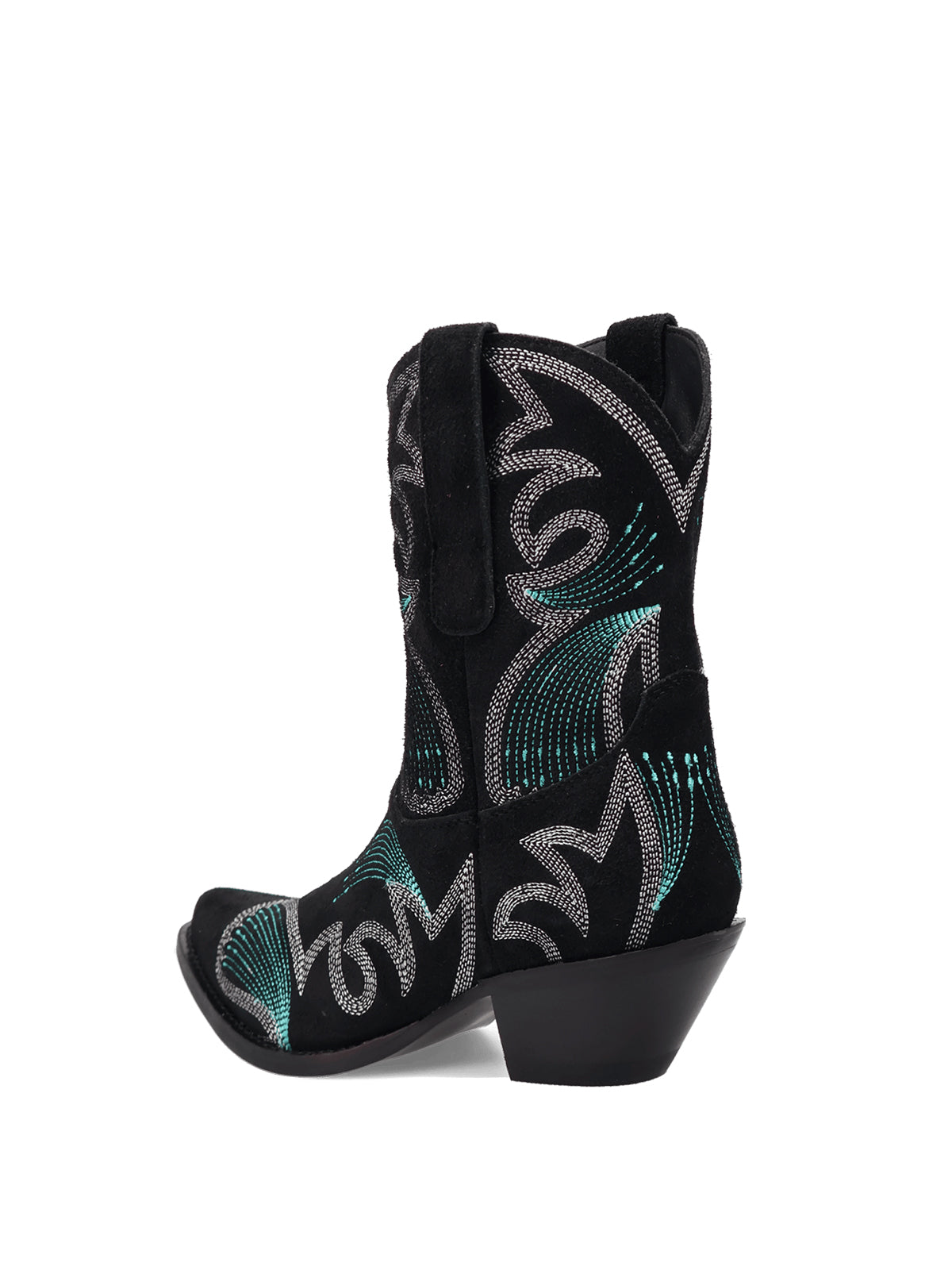 Black Faux Suede Snip-Toe Delicate Embroidery Ankle Cowgirl Boots