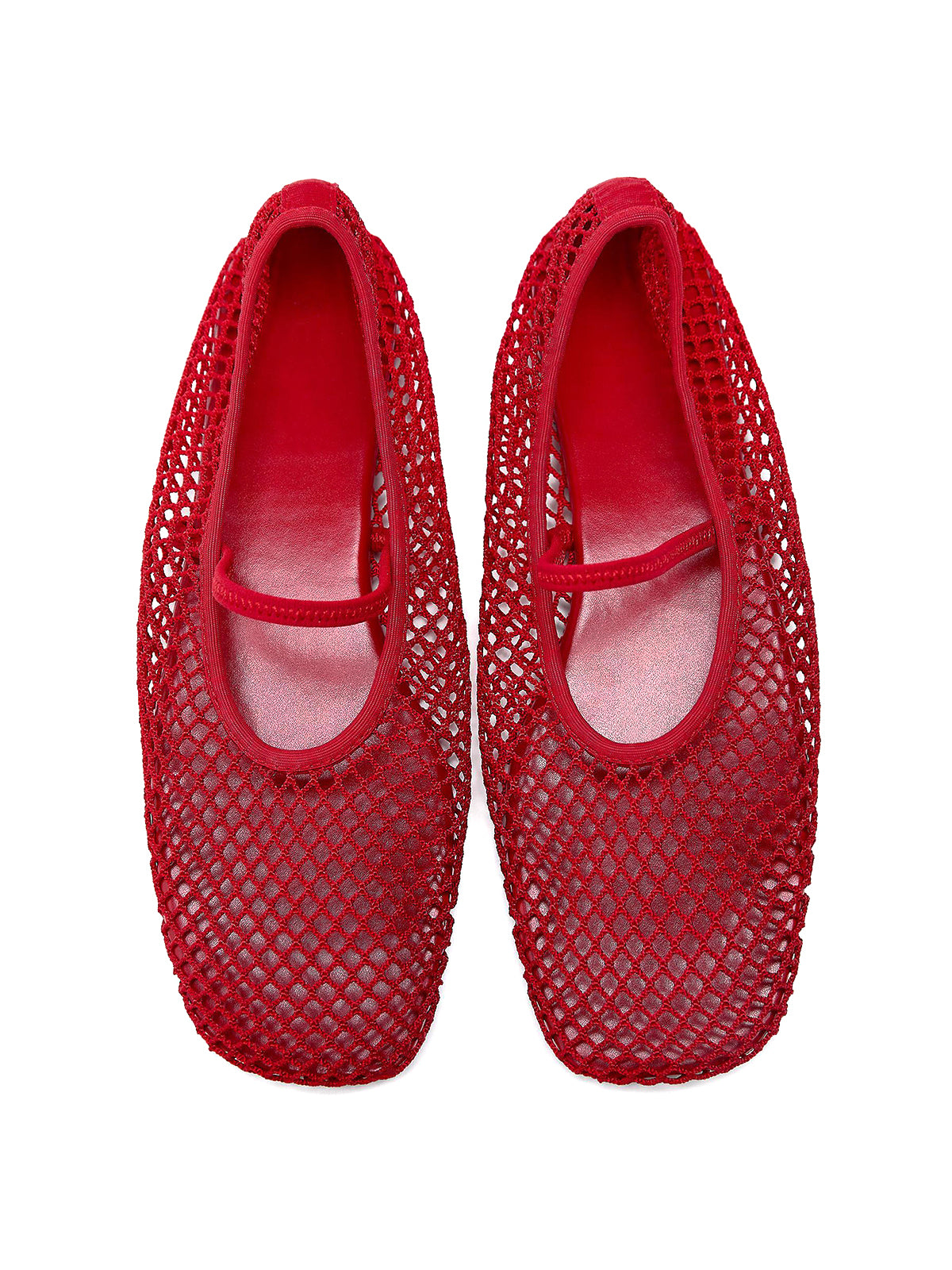 Red Mesh Square-Toe Simple Mary Jane Ballet Flats