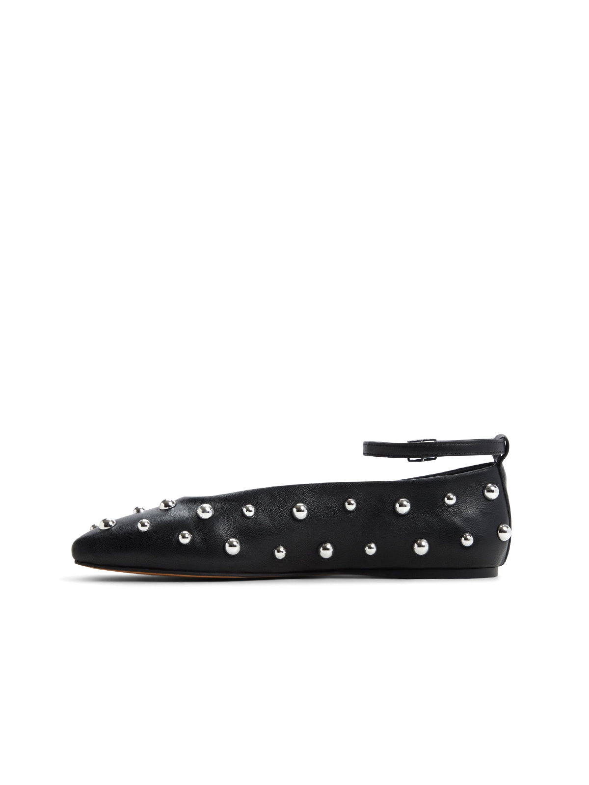 Black Square-Toe Full Studs Ankle Strap Ballet Flats