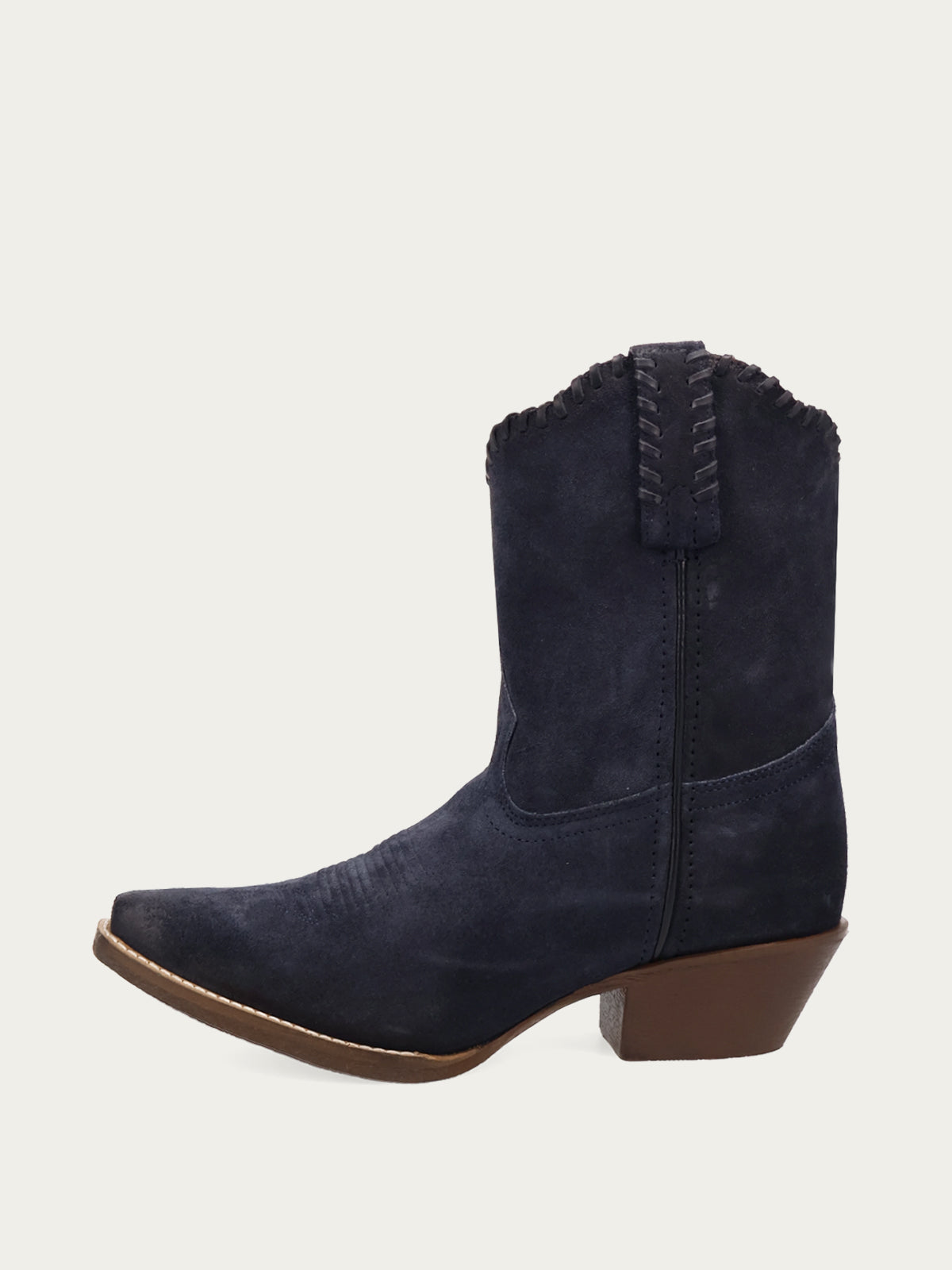 Navy Faux Suede Snip-Toe Short Slip-On Ankle Cowgirl Boots