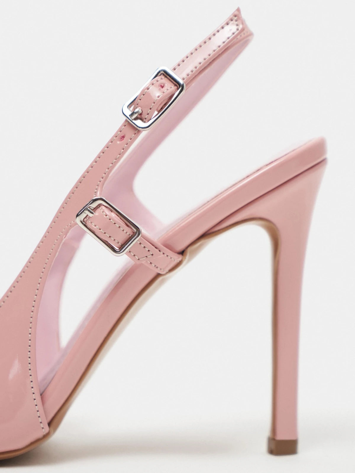 Patent Leather Pointed-Toe Buckle Back Strap Chic High Heels - Rose Pink