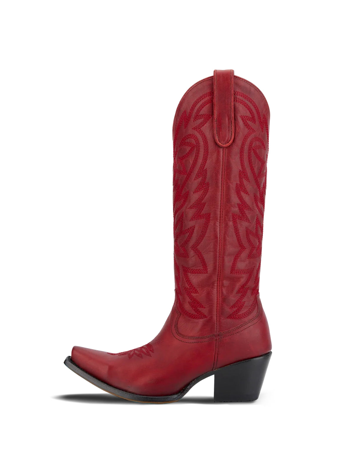 Western Snip-Toe Embroidery Classic Knee High Half-Zip Cowgirl Boots - Ruby Red