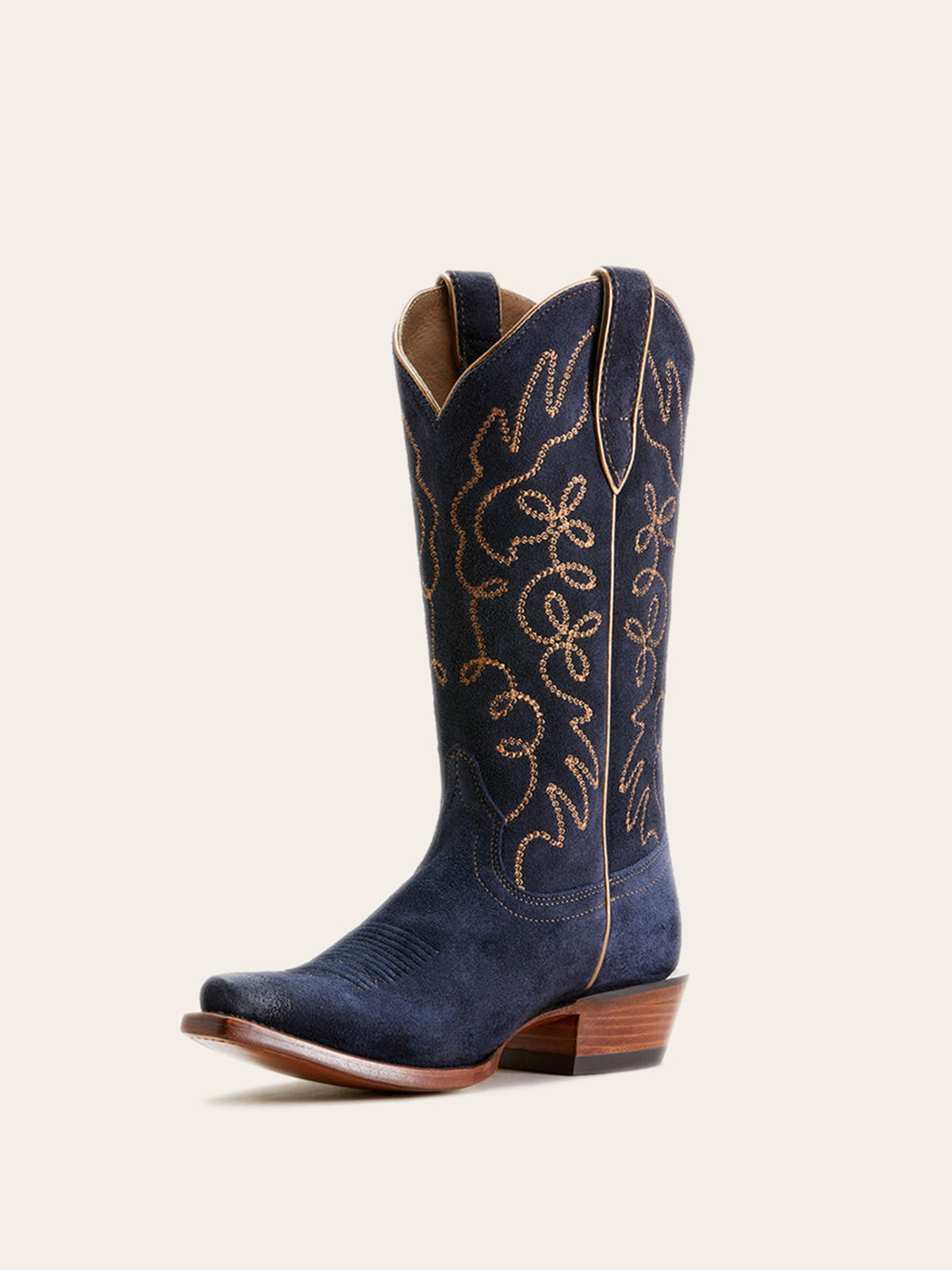 Faux Suede Embroidery Snip-Toe Wide Mid Calf Cowgirl Boots - Dark Blue