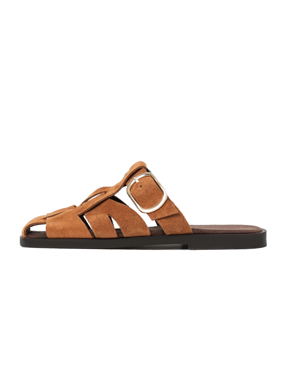 Brown Cow Suede Round-Toe Caged Detail Backless Flats
