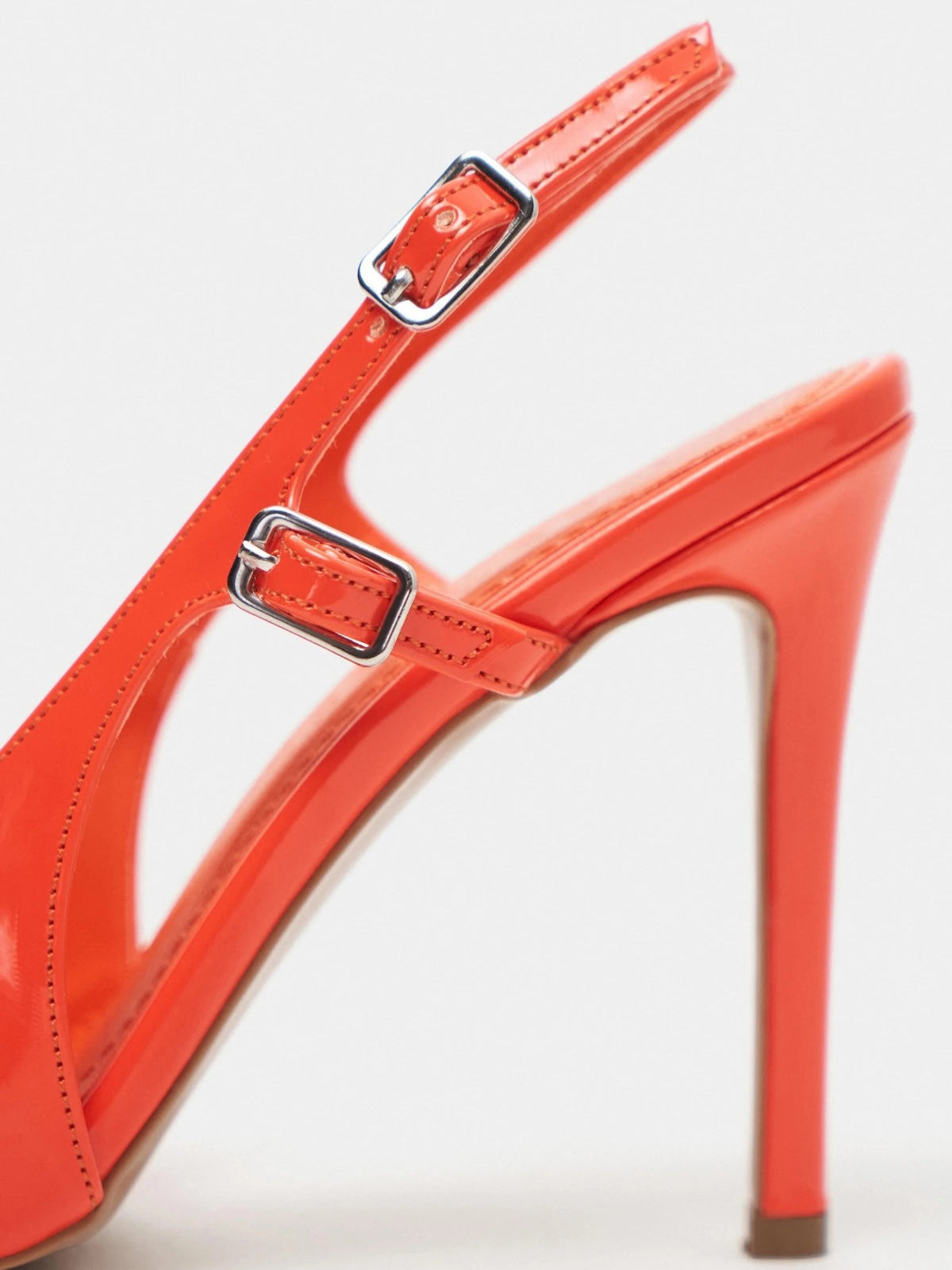 Patent Leather Pointed-Toe Buckle Back Strap Chic High Heels - Orange