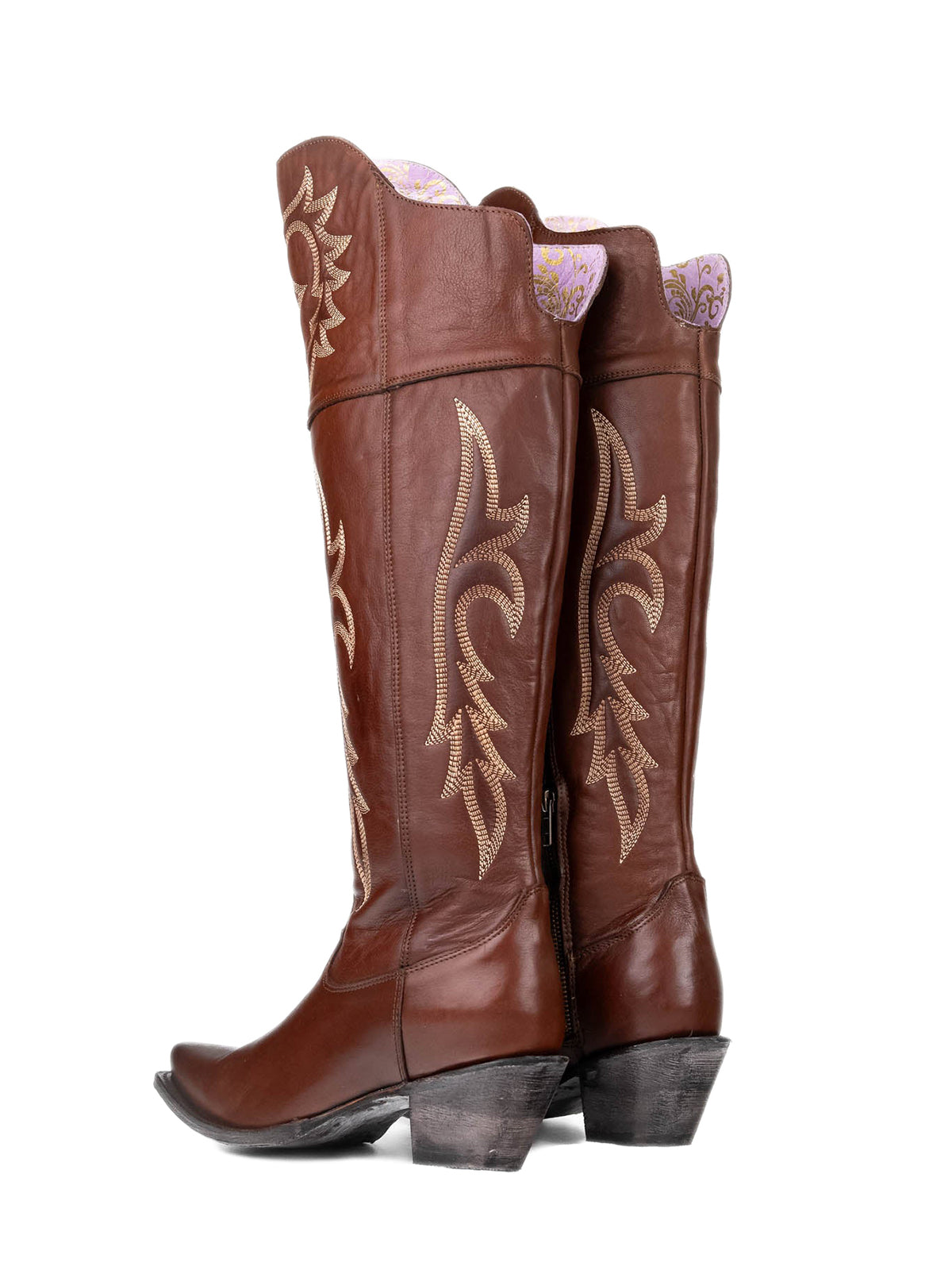 Brandy Snip-Toe Half-Zip Embroidery Tall Over-The-Knee Cowgirl Boots