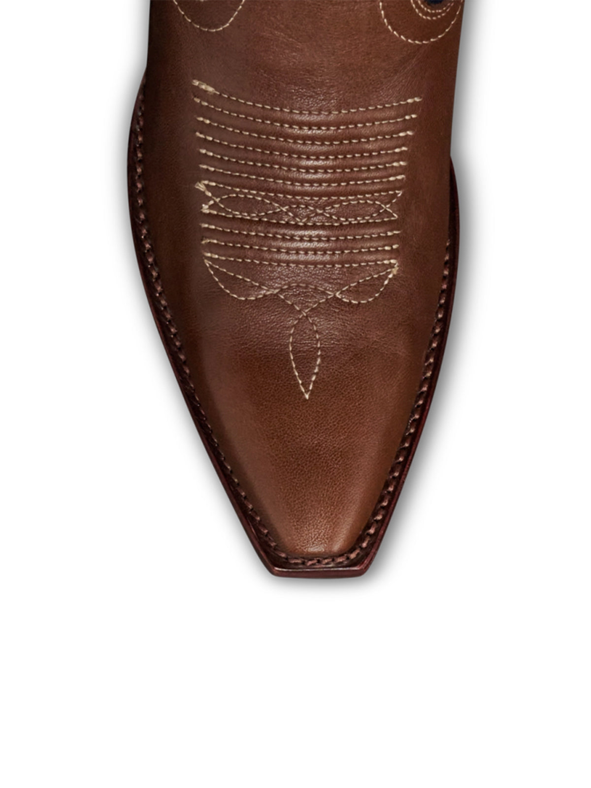 Brown Snip-Toe Horsehead Applique Mid Calf Cowgirl Boots